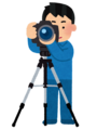 イラスト：三脚付きのカメラで撮影する男性