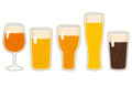 イラスト：ビールのグラスが5本並んでいる